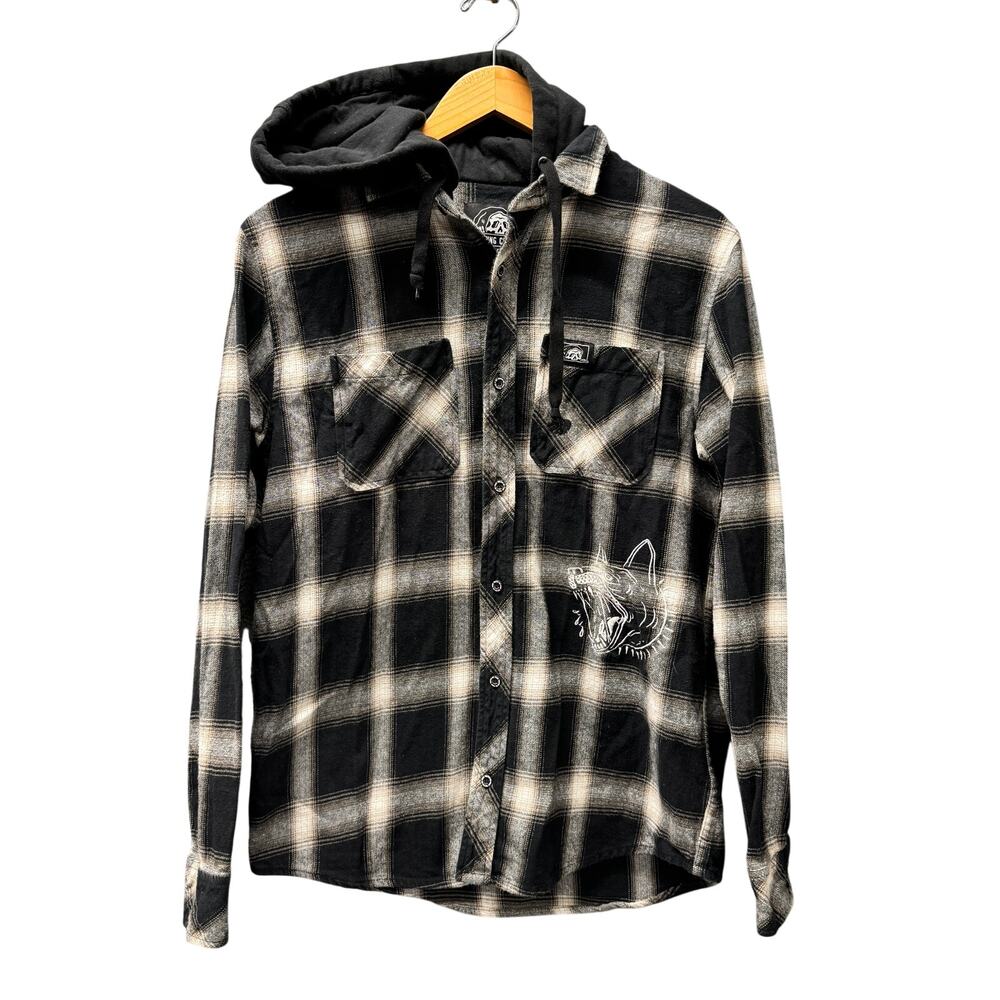 Lurking Class Flannel Shirt Hooded Black Plaid Hooded K9 Embroidered Button Up